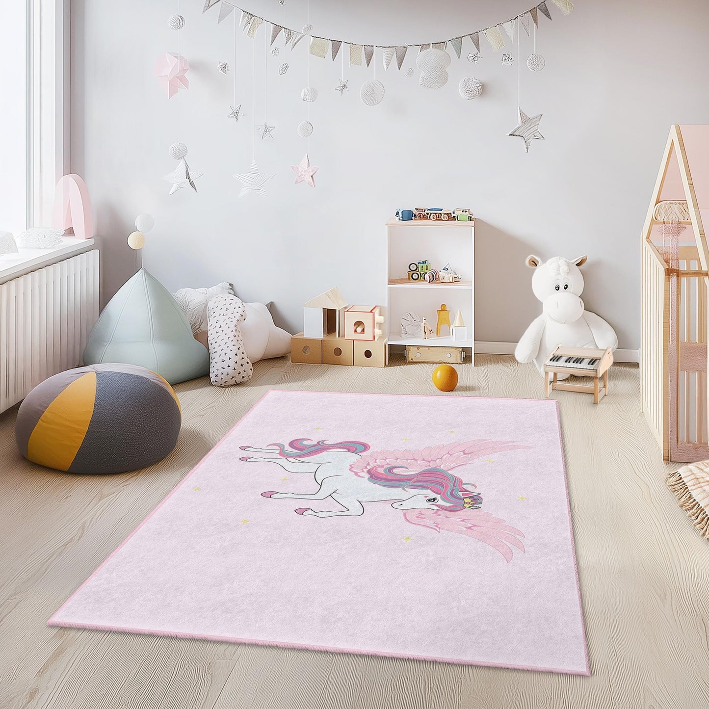 Magical Unicorn Kids Rug: Playroom Carpet, Fantasy Decor