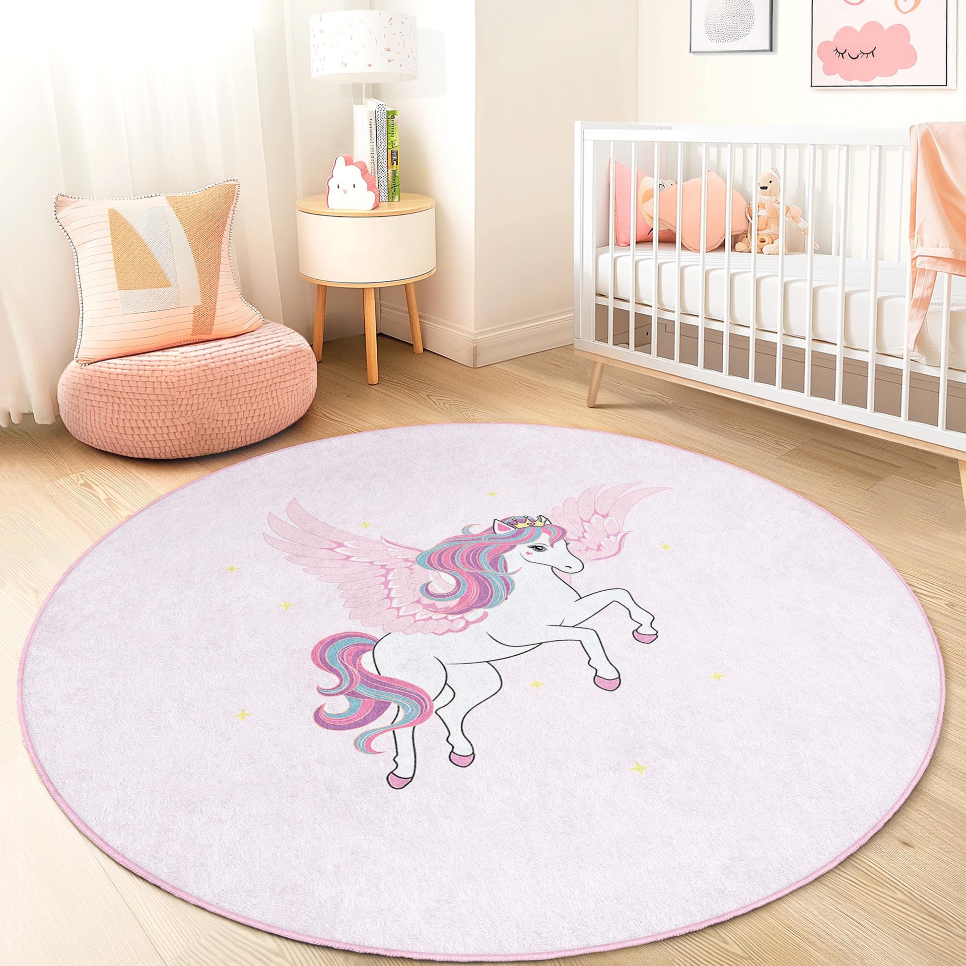 Personalized Unicorn Kids Rug: Pink Nursery Play Mat