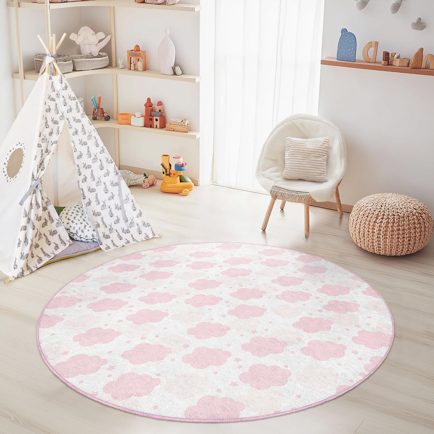 Pink Cloud Kids Rug: Soft Nursery Playroom Carpet