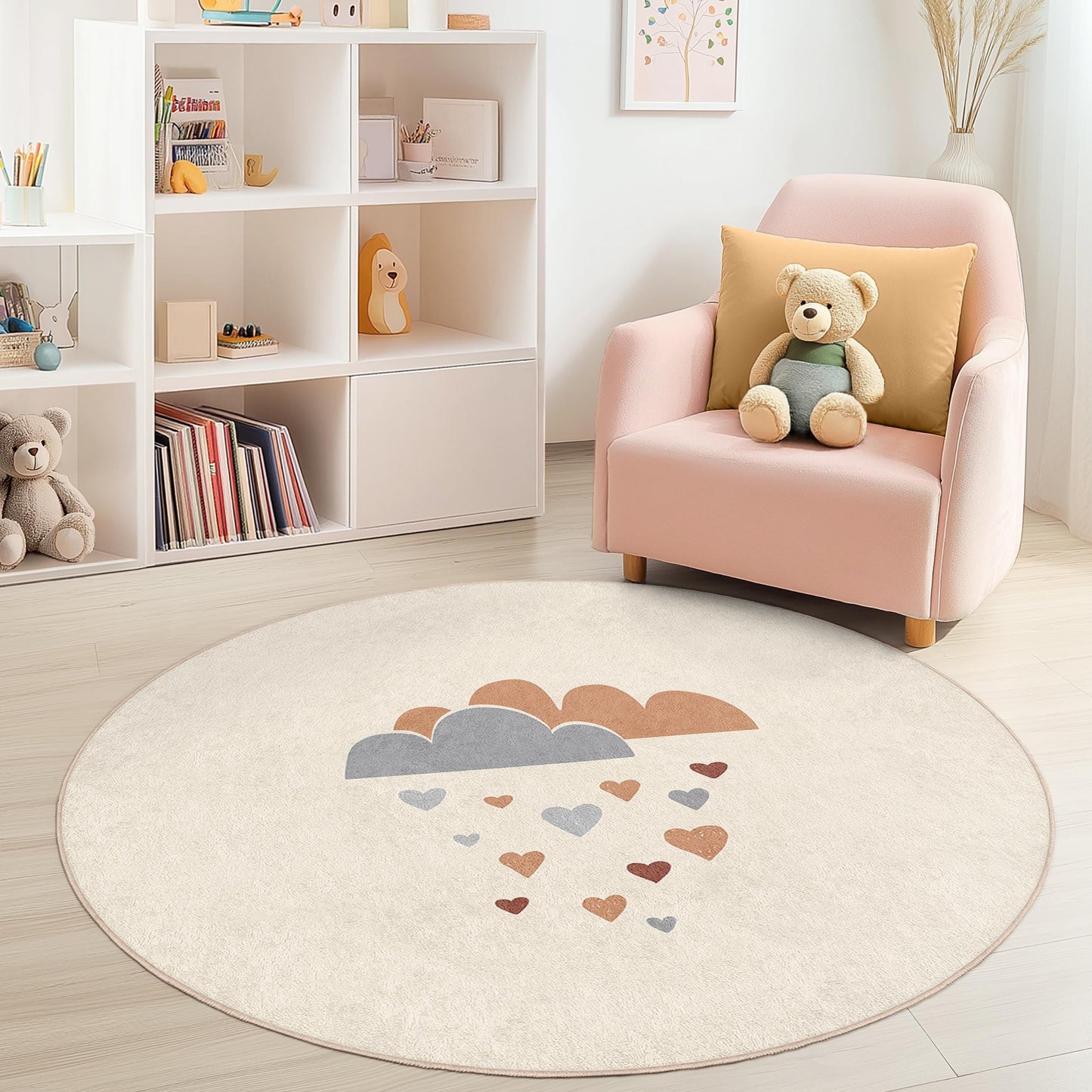Clouds and Hearts Kids Rug: Soft Nursery Playroom Carpet