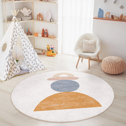 Colorful Round Kids Rug, Playful Circle Rug for Children's Room, Soft Nursery Decor, Interactive Play Mat, Modern Kids Carpet