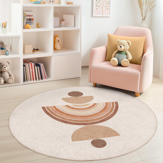 Abstract Round Kids Rug, Colorful Geometric Design Rug, Nursery Area Rug, Playroom Decor, Modern Round Carpet for Kids