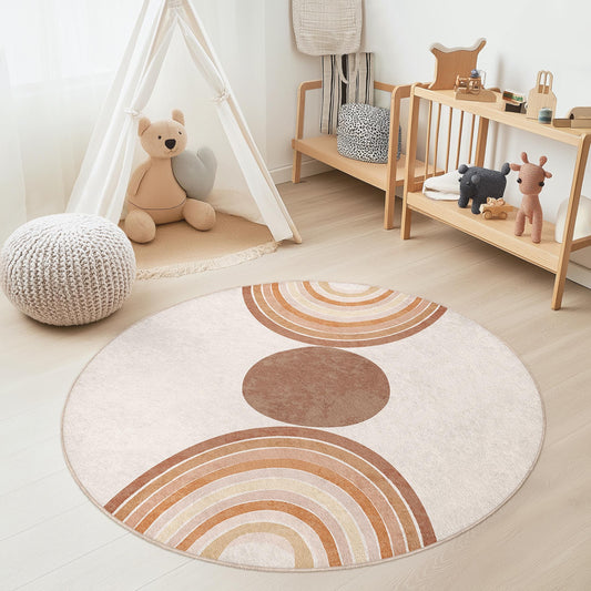 Bohemian Rainbow Round Rug, Soft Circle Area Rug, Kids Room Decor, Playroom Carpet, Nursery Rug, Round Floor Mat
