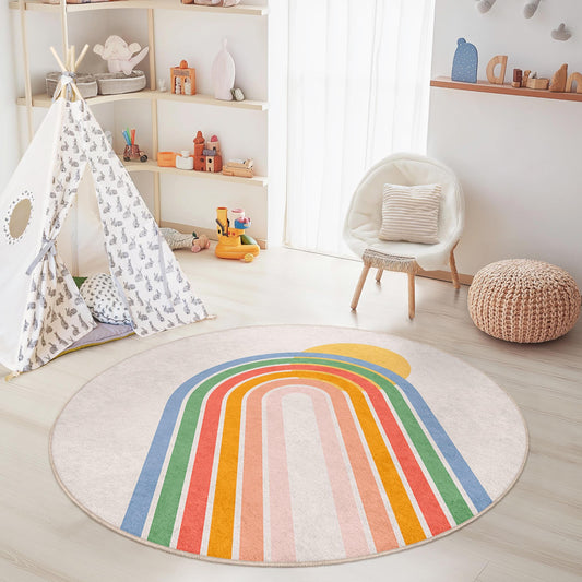 Rainbow Arch Soft Round Kids Rug, Colorful Round Carpet, Playroom Decor, Nursery Rug, Kids Room Accessories