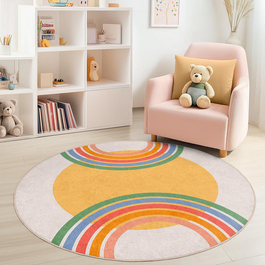 Rainbow Circle Kids Play Rug, Round Colorful Nursery Rug, Playroom Decor, Soft Kids Carpet, Toddler Room Mat, Imaginative Play Rug