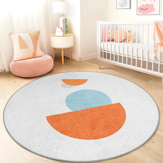 Colorful Geometric Round Kids Rug, Fun Playroom Decor, Soft Round Carpet for Children's Room, Nursery Rug, Play Area Mat