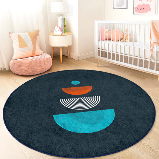 Geometric Pattern Round Area Rug for Kids Room, Soft Play Mat, Colorful Nursery Decor, Modern Round Carpet, Children's Room Rug