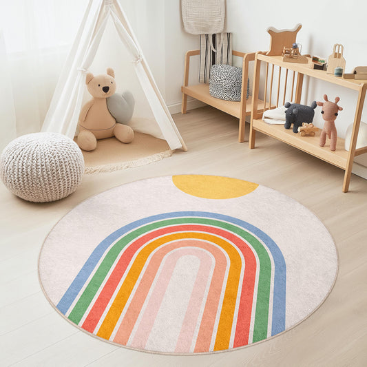 Rainbow Circle Rug for Kids Room, Colorful Round Carpet, Kids Play Mat, Nursery Decor, Soft Play Area, Toddler Room Rug