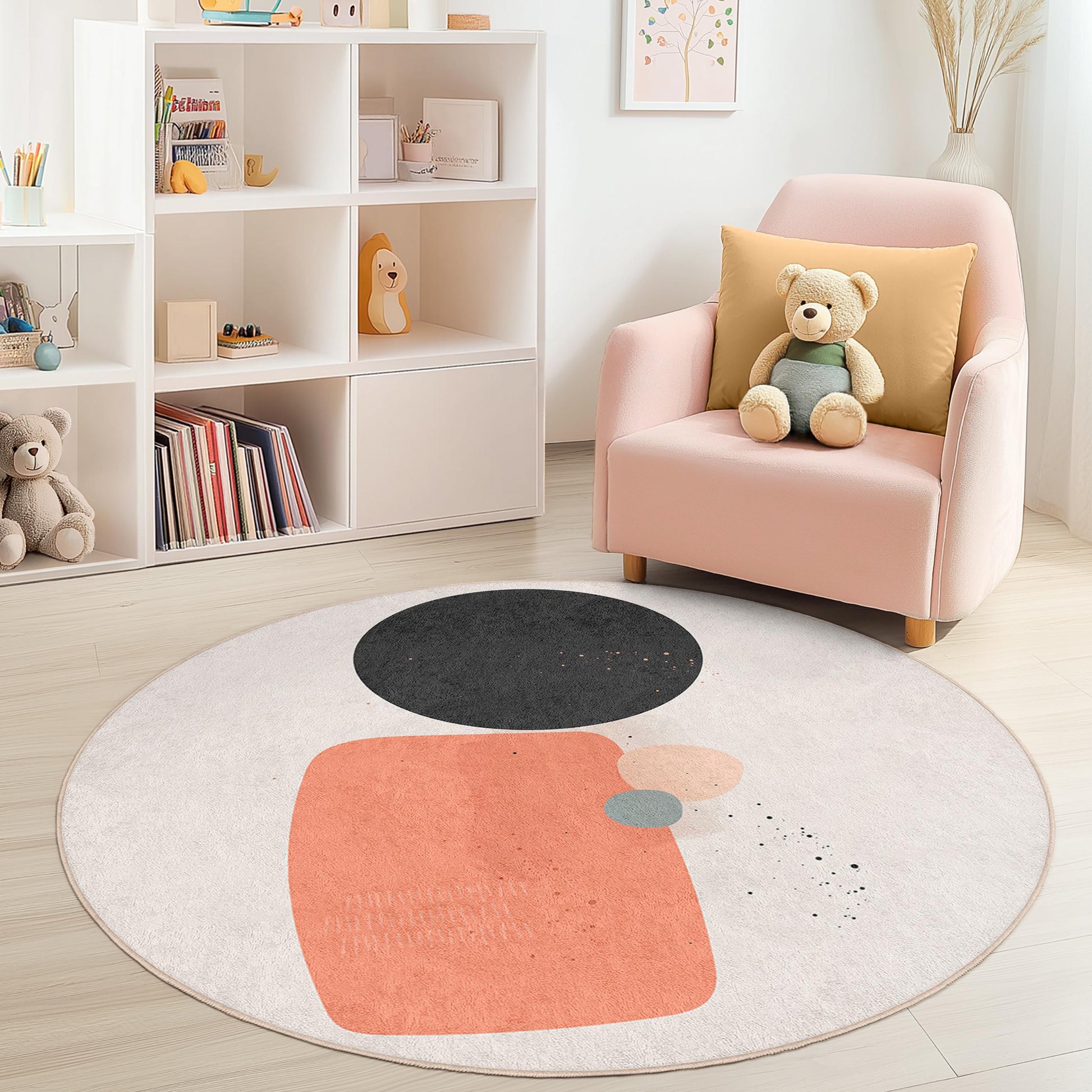 Geometric Kids Room Rug: Modern Abstract Circle Play Mat