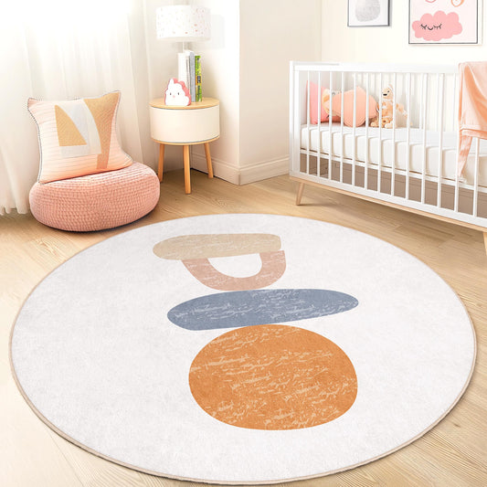Abstract Colorful Round Area Rug, Modern Circular Rug, Soft Play Mat for Kids Room, Nursery Decor, Boho Style Round Carpet