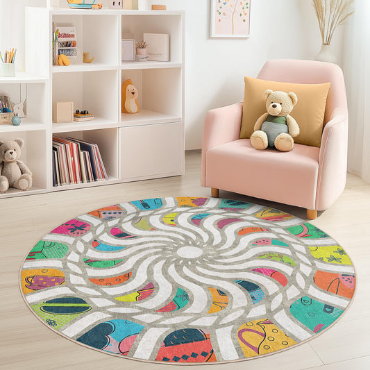 Colorful Spiral Kids Rug: Soft Play Mat, Nursery Decor