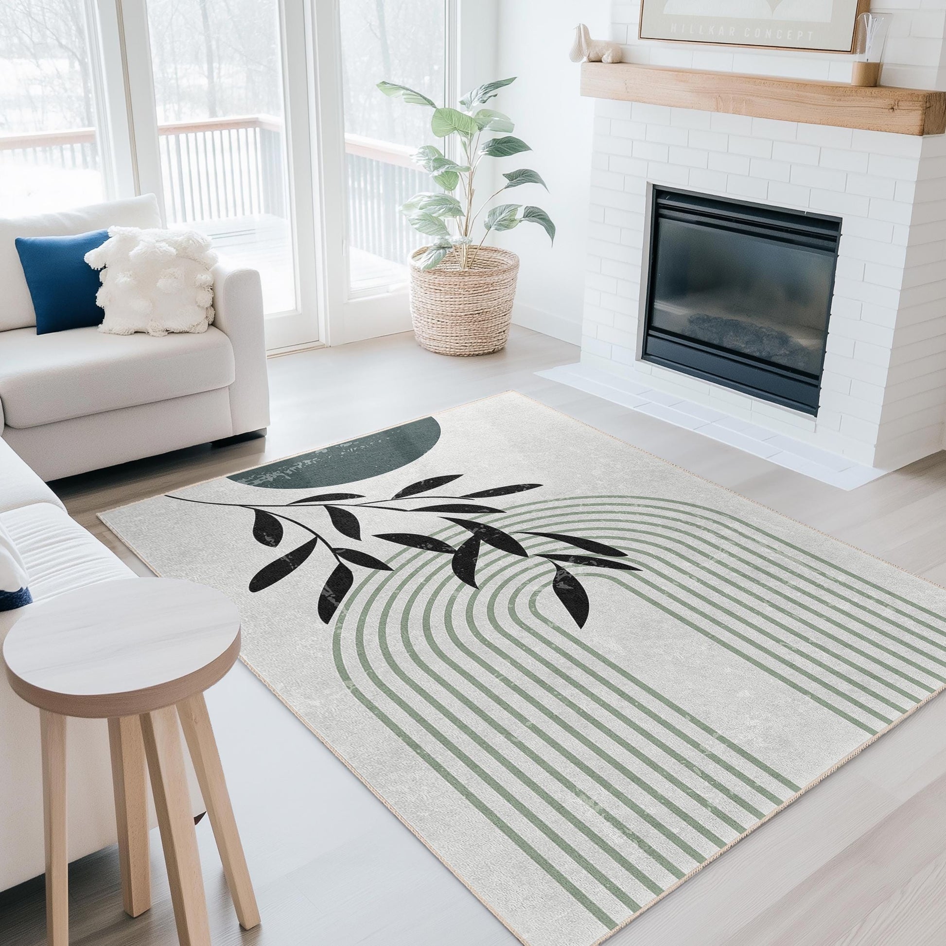 Elegant Leaf Print Rectangular Area Rug, Modern Design Floor Mat, Boho Chic Home Decor, Living Room Carpet, Indoor Rug