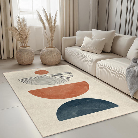 Geometric Circle and Half Circle Area Rug, Modern Decorative Rectangular Rug, Living Room Carpet, Boho Home Decor, Soft Area Mat