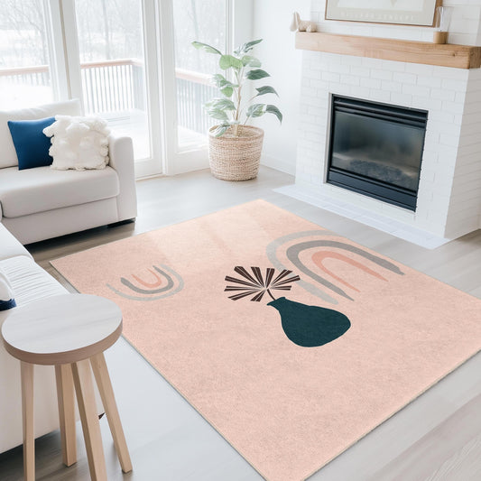 Stylish Abstract Vase Pattern Rectangular Rug, Modern Home Decor, Boho Chic Area Rug, Living Room Carpet, Versatile Floor Mat