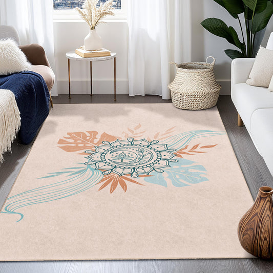 Elegant Floral Mandala Rectangular Rug, Boho Chic Area Rug, Decorative Floor Mat for Living Room, Bedroom, or Office