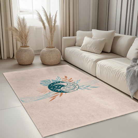 Boho Chic Rectangular Area Rug, Floral Design Carpet, Modern Home Decor, Living Room Rug, Bedroom Mat, Stylish Home Accessory