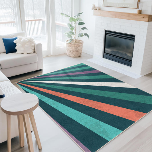 Vibrant Striped Area Rug, Colorful Rectangular Carpet, Modern Living Room Decor, Stylish Home Rug, Contemporary Area Rug