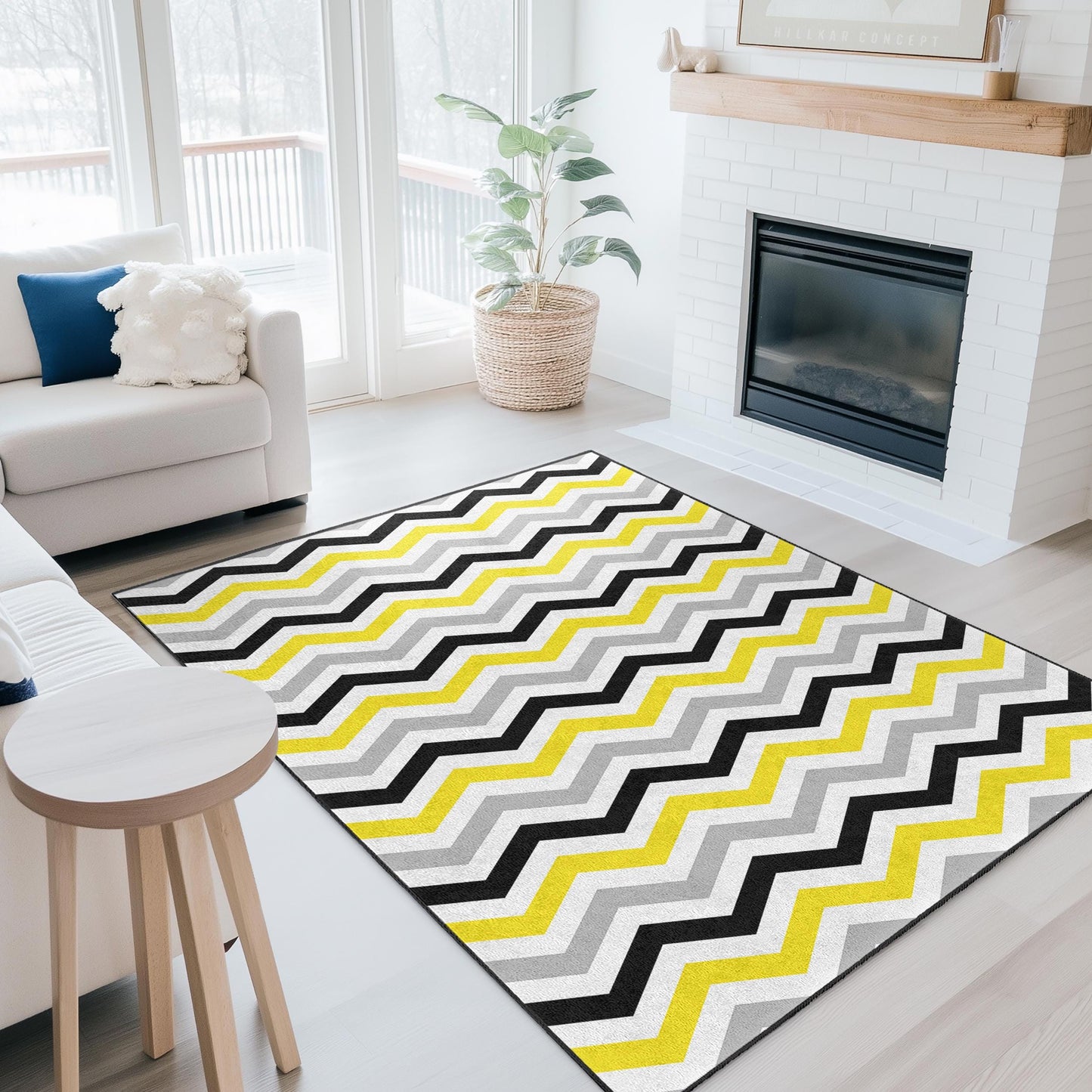 Chevron Pattern Rectangular Rug, Stylish Grey Yellow Black Rug, Modern Area Rug for Home Decor, Living Room Carpet, Contemporary Design