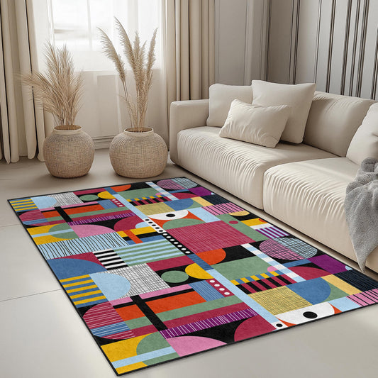 Colorful Geometric Rectangular Area Rug, Modern Abstract Design Carpet, Stylish Living Room Rug, Contemporary Decor, Unique Floor Mat