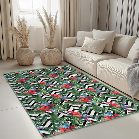 Tropical Parrot Pattern Area Rug, Rectangular Indoor Carpet, Modern Living Room Rug, Jungle Theme Decor, Colorful Home Accent