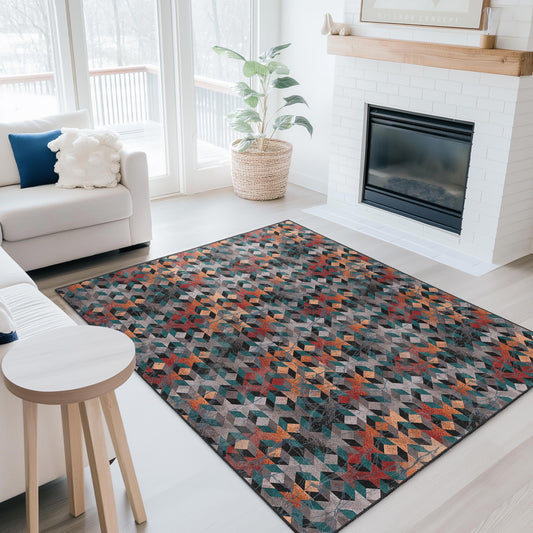 Geometric Pattern Rectangular Kids Rug, Colorful Playroom Carpet, Modern Nursery Decor, Stylish Area Rug for Children's Room