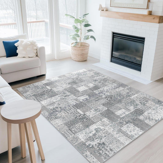 Abstract Geometric Pattern Area Rug | Modern Rectangular Carpet | Soft Cotton Home Decor | Stylish Living Room Floor Mat