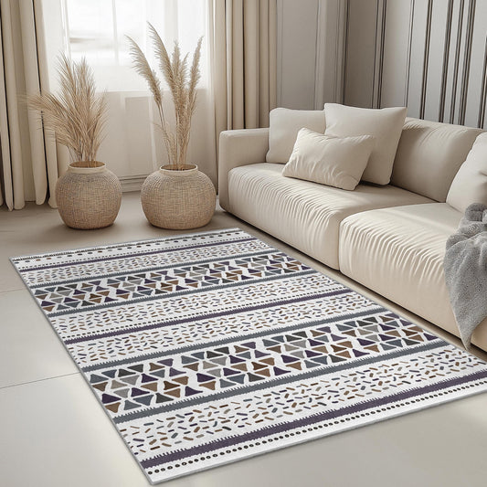 Geometric Patterned Rectangular Washable Rug | Stylish Cotton Carpet for Home Decor | Modern Area Rug | Elegant Living Room Mat