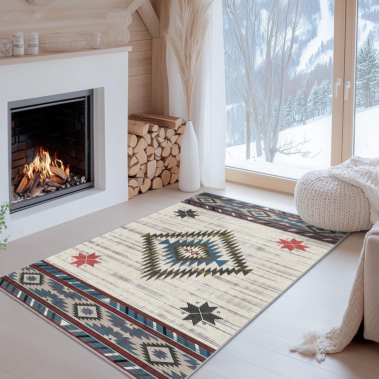 Geometric Patterned Rectangle Rug | Southwestern Style Carpet | Bohemian Home Decor | Modern Living Room Mat