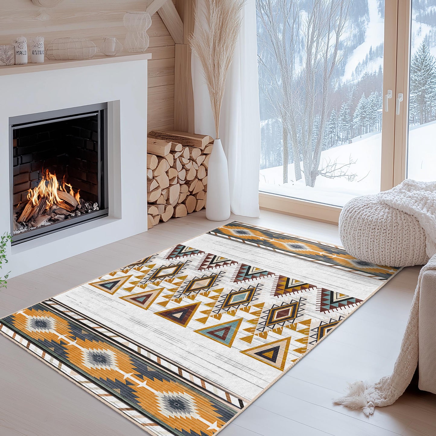 Modern Bohemian Area Carpet | Geometric Pattern Rectangle Rug | Stylish Living Room Decor | Unique Home Accent Rug