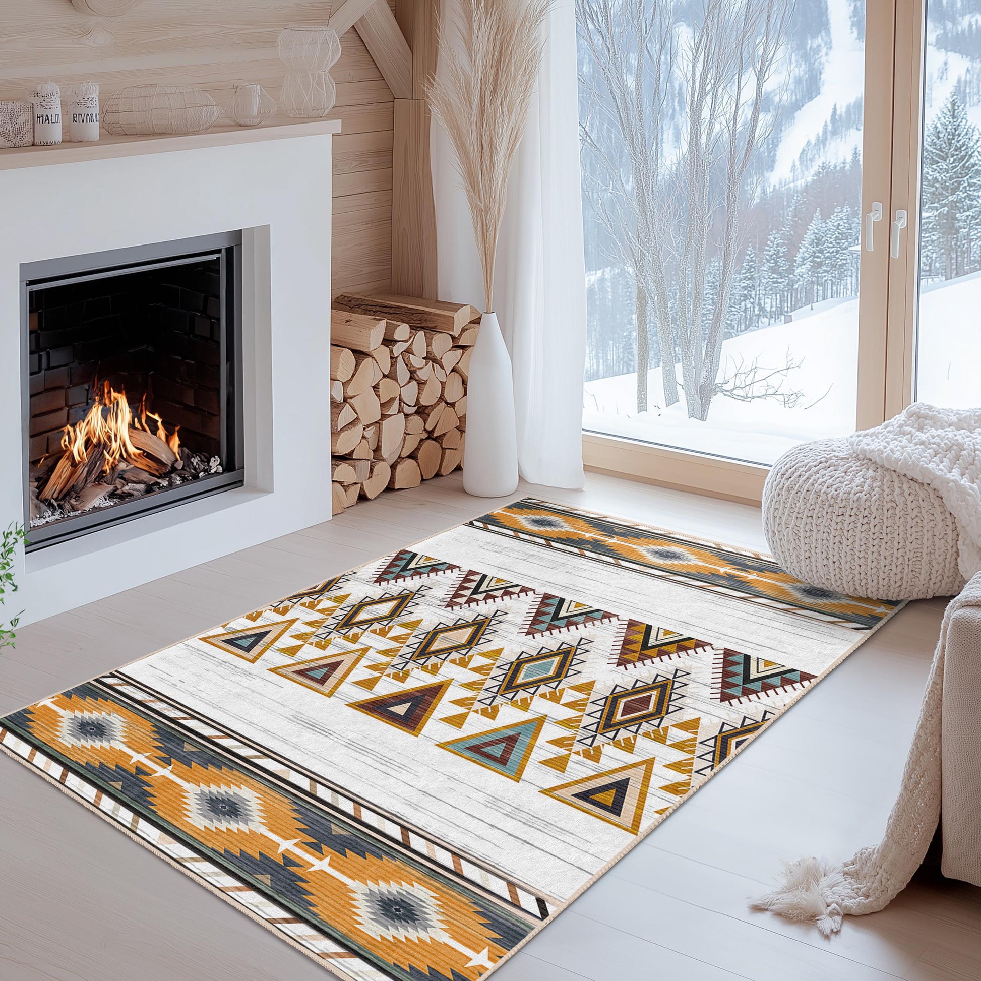 Modern Bohemian Area Carpet | Geometric Pattern Rectangle Rug | Stylish Living Room Decor | Unique Home Accent Rug