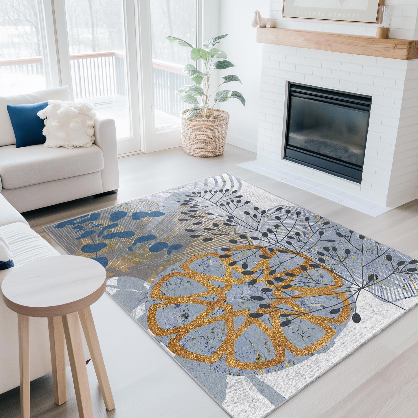 Botanical Citrus Print Rectangular Area Rug | Modern Floral Design for Living Room | Stylish Home Decor Carpet | Soft and Washable