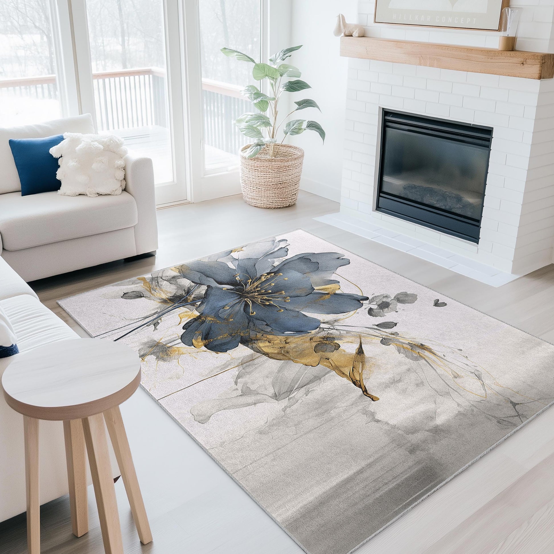 Abstract Art Carpet | Elegant Floral Design Rectangle Rug | Home Decor Area Mat | Stylish Living Room Accent