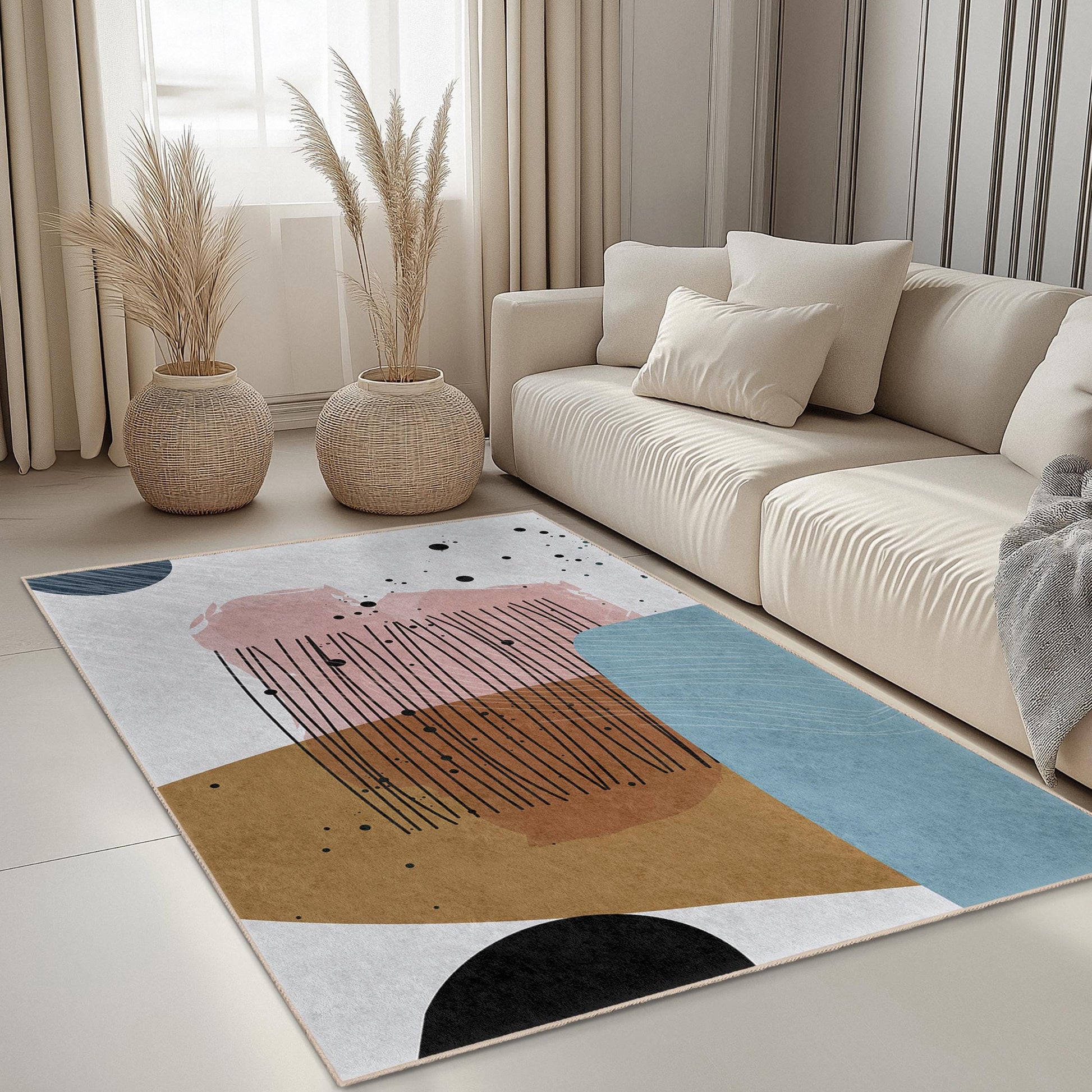 Trendy Design for Any Space | Abstract Geometric Pattern Rectangular Living Room Rug | Modern Soft Area Carpet | Stylish Home Decor