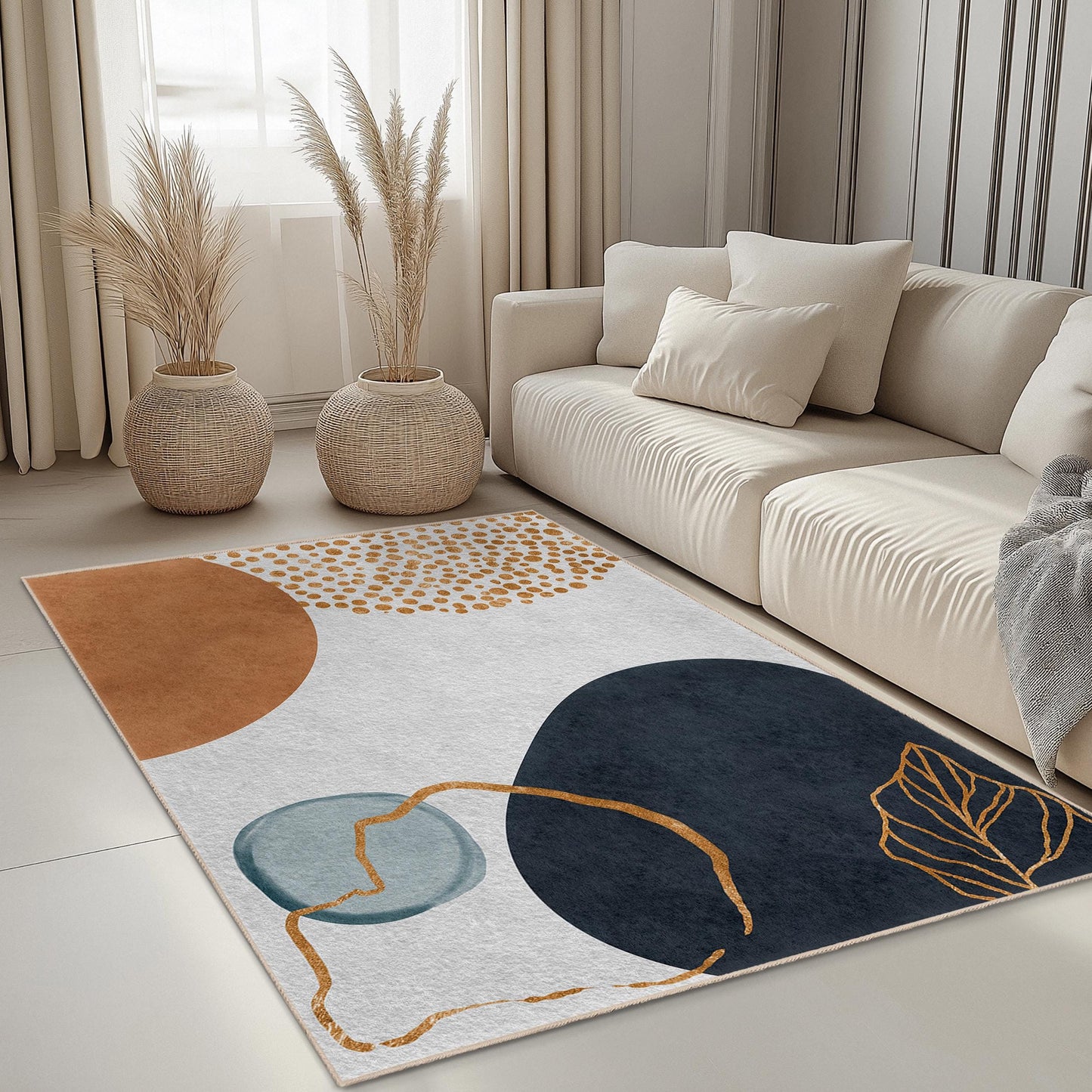 Abstract Geometric Rectangle Area Rug | Modern Living Room Carpet | Trendy Home Decor | Stylish Rectangular Mat