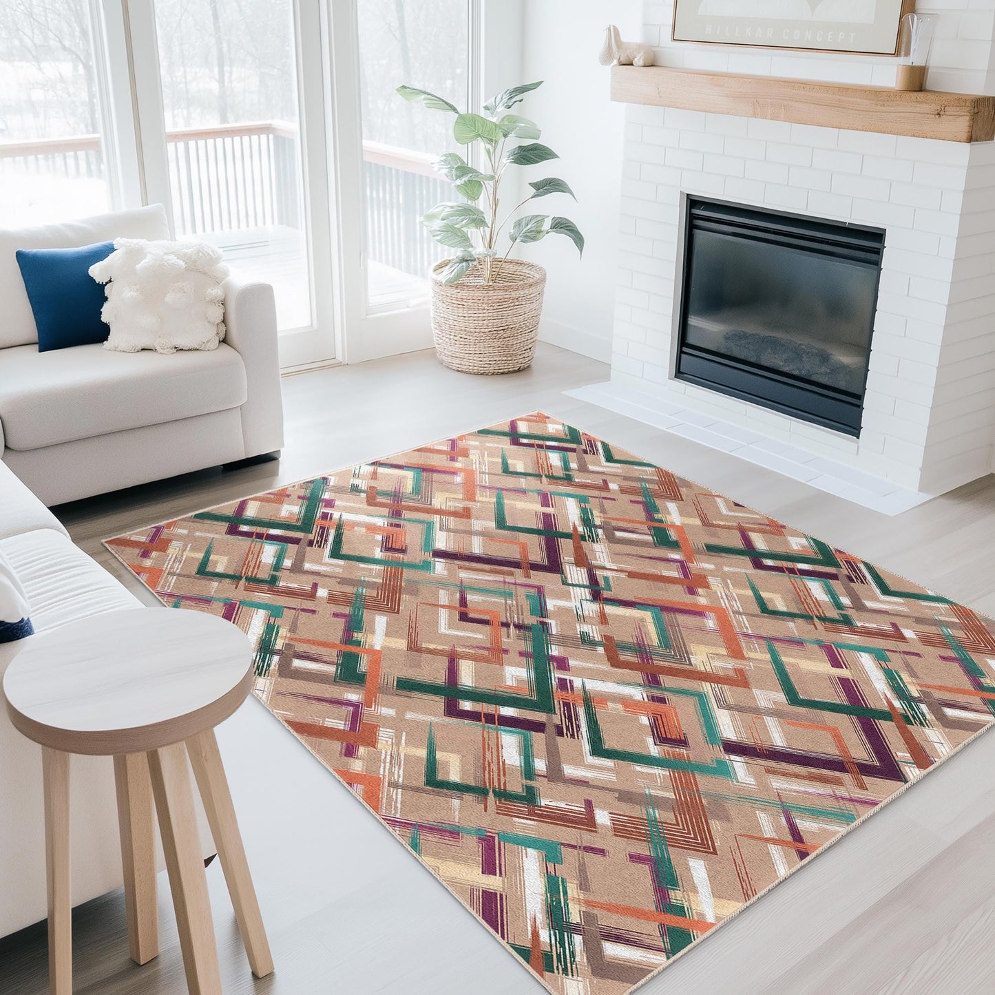 Geometric Pattern Rectangle Area Rug, Modern Design Living Room Carpet, Stylish Home Decor, Geometric Mat for Bedroom,Contemporary Floor Rug