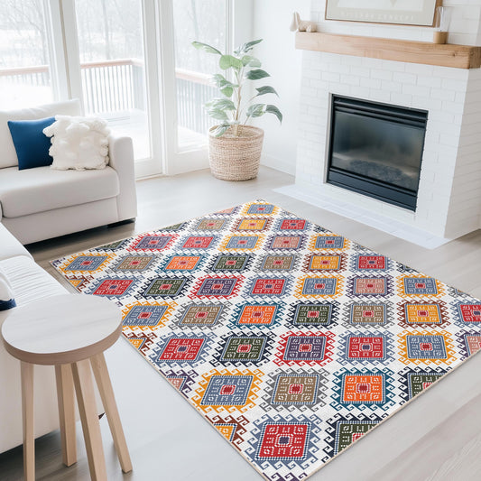 Colorful Geometric Rectangle Area Rug, Modern Pattern Rug, Decorative Floor Mat, Living Room Decor, Bohemian Style Rug