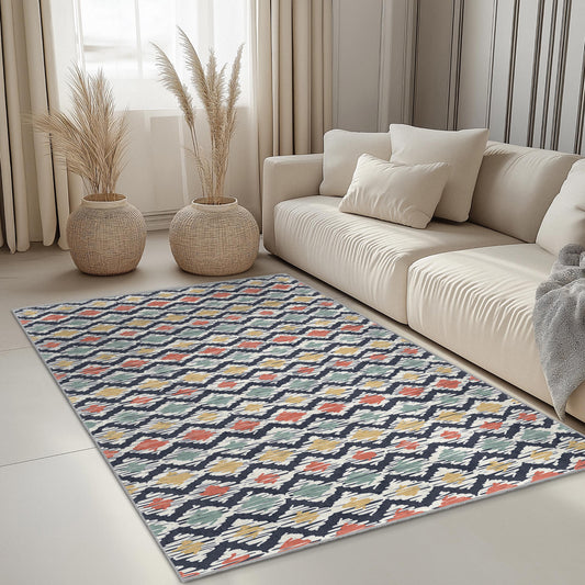 Geometric Pattern Rectangle Rug, Colorful Diamond Design Rug, Boho Style Area Rug, Modern Living Room Carpet, Home Decor Rug