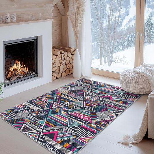 Colorful Geometric Pattern Rectangular Area Rug, Modern Living Room Carpet, Stylish Home Decor, Abstract Design Rug, Bohemian Floor Mat