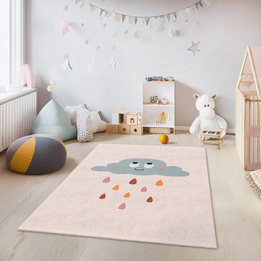 Cloud Rain Kids Rug: Soft Nursery Playroom Carpet