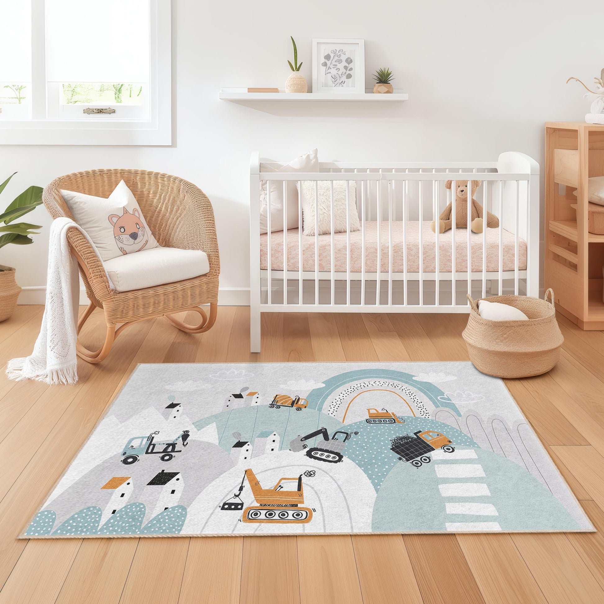 Construction Zone Kids Play Rug: Personalized Truck Theme