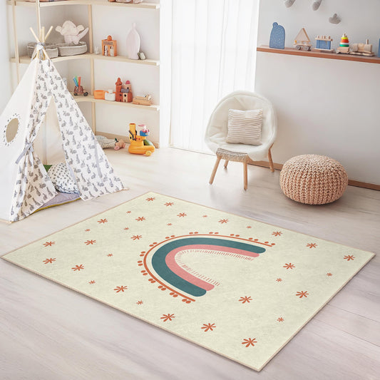 Rainbow Kids Room Rug: Soft Play Mat with Stars
