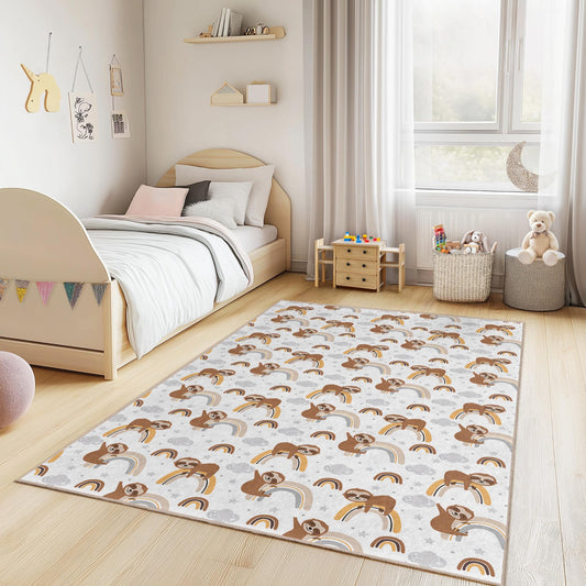 Sloth and Rainbow Kids Rug: Personalized Nursery Decor