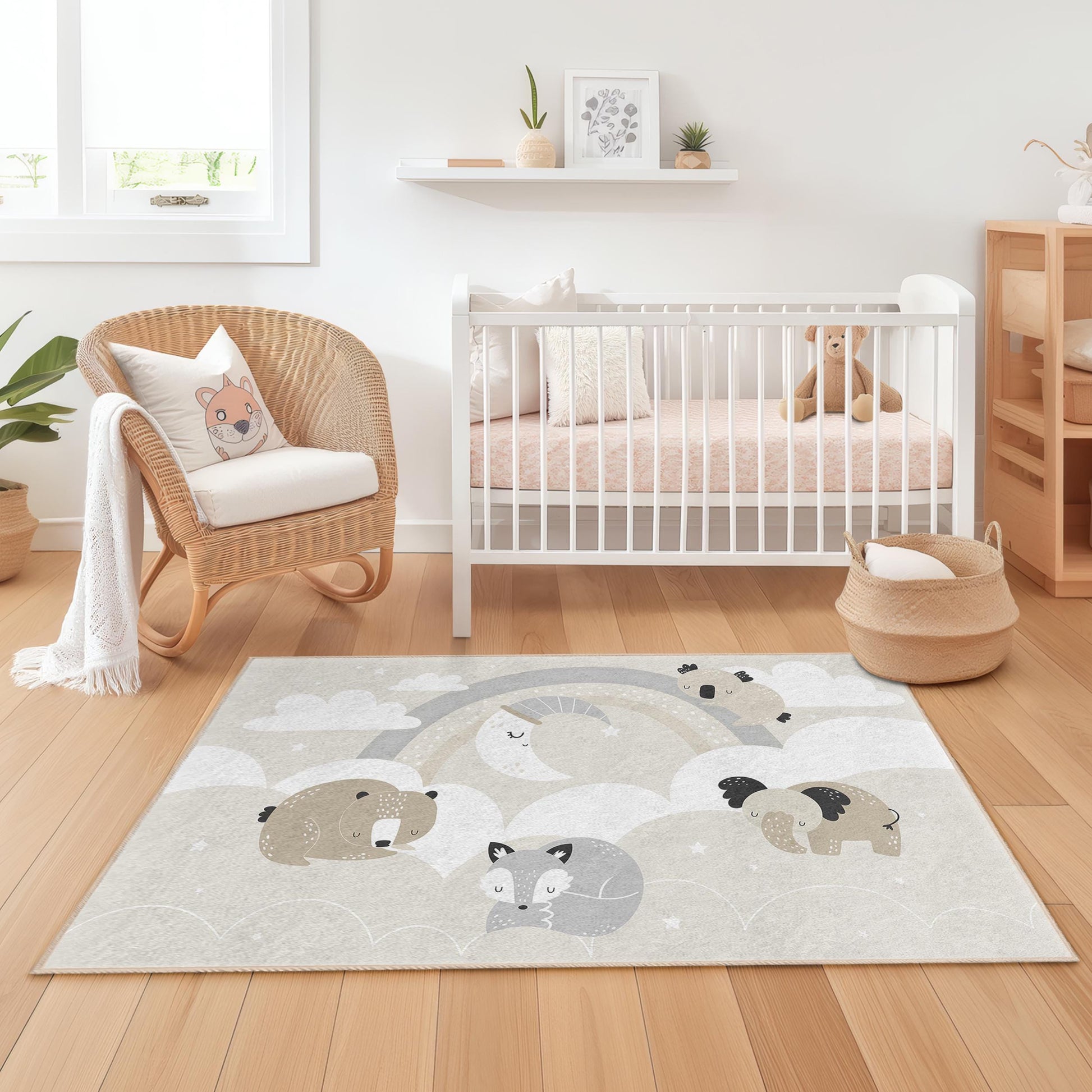 Cute Animal Cartoon Rectangular Rug, Soft Kids Room Carpet, Nursery Decor, Playroom Mat, Adorable Animal Design, Toddler Room Rug