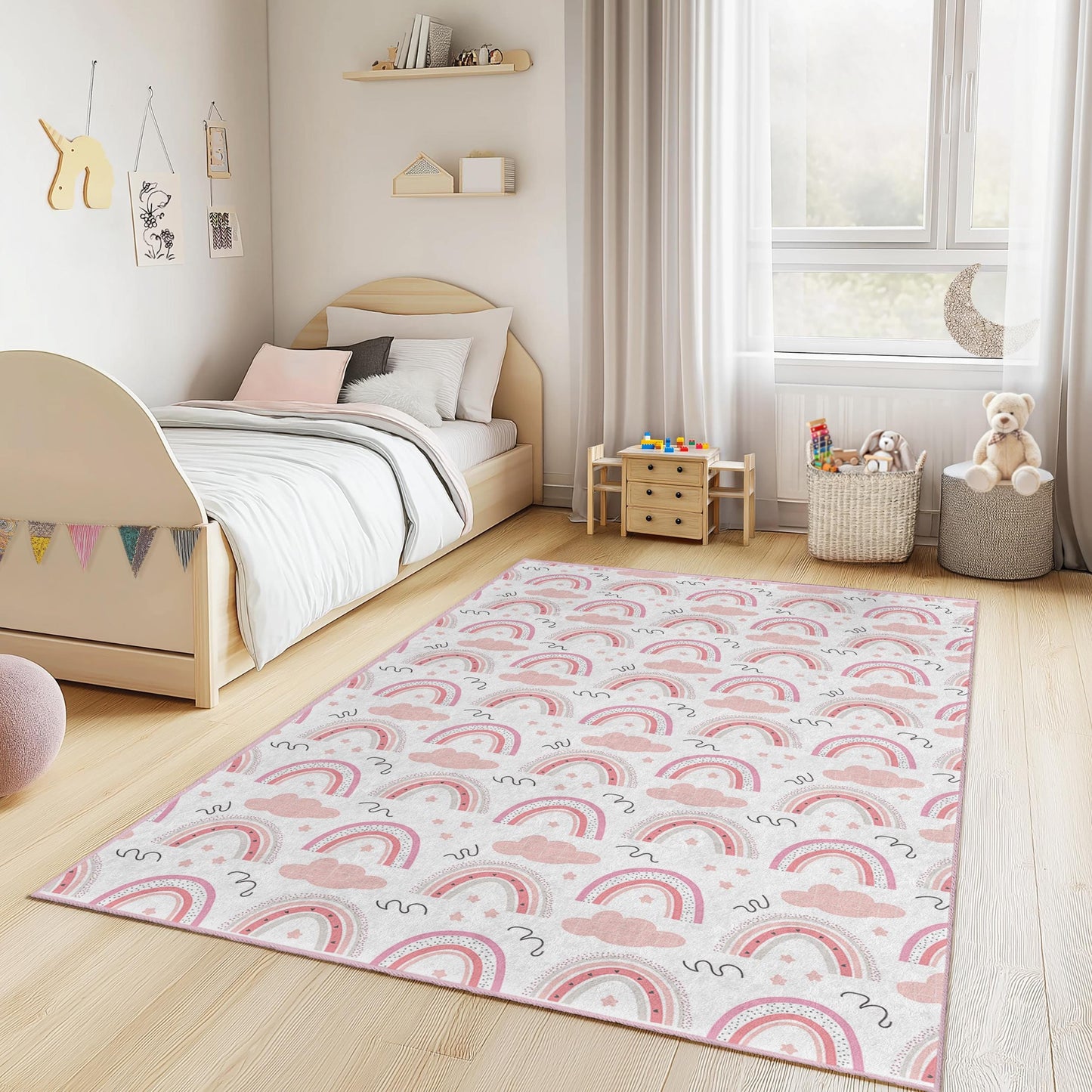 Rainbow Dreams Kids Rug: Soft Nursery Playroom Carpet