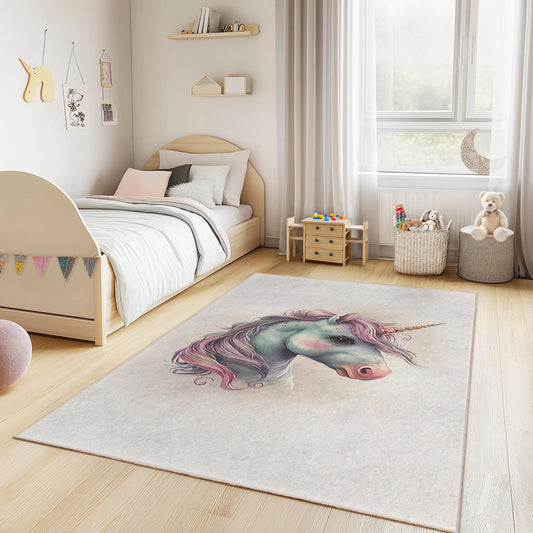 Magical Unicorn Kids Rug, Colorful Unicorn Carpet, Rectangular Play Rug, Kids Room Decor, Nursery Area Rug, Fantasy Unicorn Mat