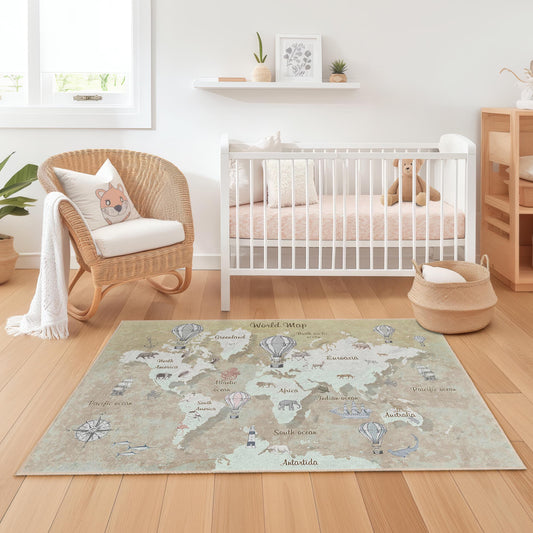 Vintage World Map Kids Rug, Educational Play Mat, Rectangular Rug for Kids Room, Children's Room Decor, Nursery Rug