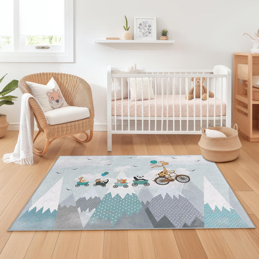 Animal Parade Kids Rug, Rectangular Playroom Carpet, Cute Animal Design Rug, Soft Nursery Decor, Toddler Room Play Mat