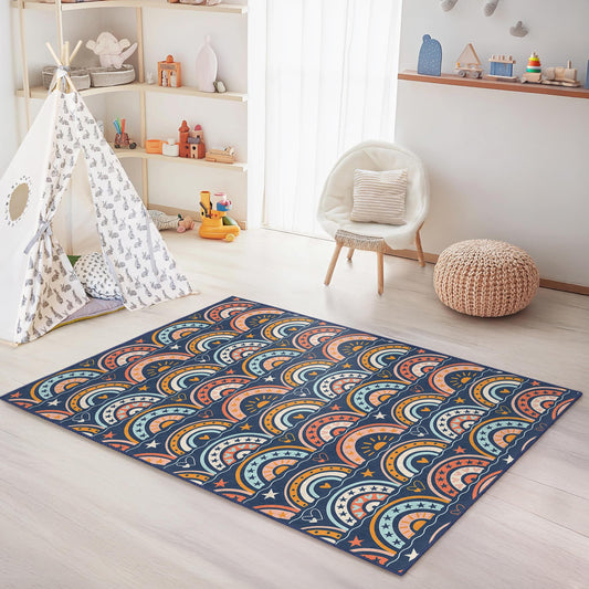Colorful Rainbow Pattern Kids Room Rug, Rectangular Play Mat, Nursery Decor, Vibrant Kids Carpet, Soft Area Rug for Children