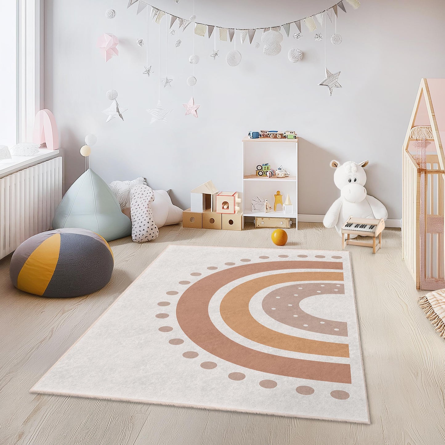 Modern Rainbow Pattern Rectangular Kids Rug, Chic Nursery Rug, Playroom Carpet, Soft Area Rug for Children's Room Decor