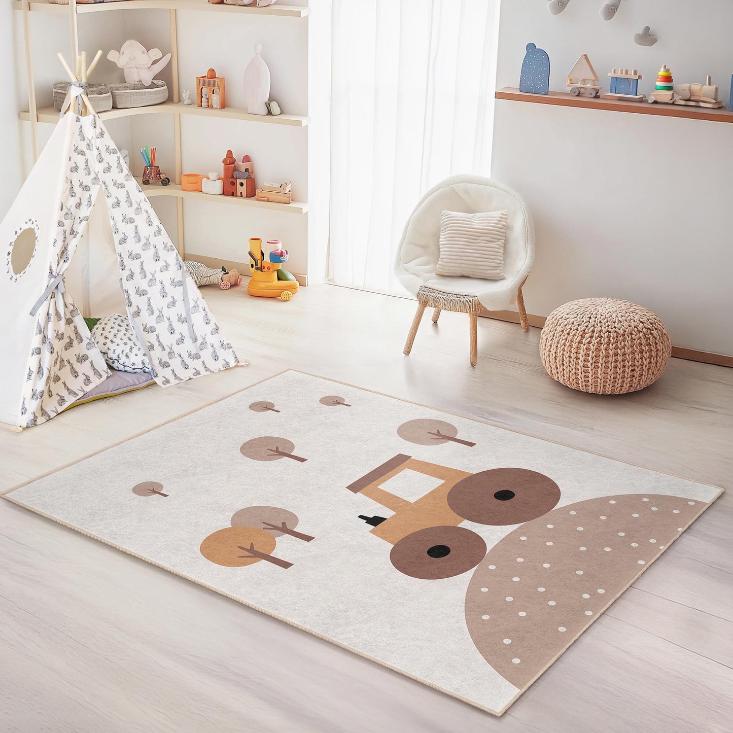 Cute Tractor Kids Room Rug, Farm Theme Area Rug, Rectangular Playroom Carpet, Nursery Decor, Soft Childrens Rug